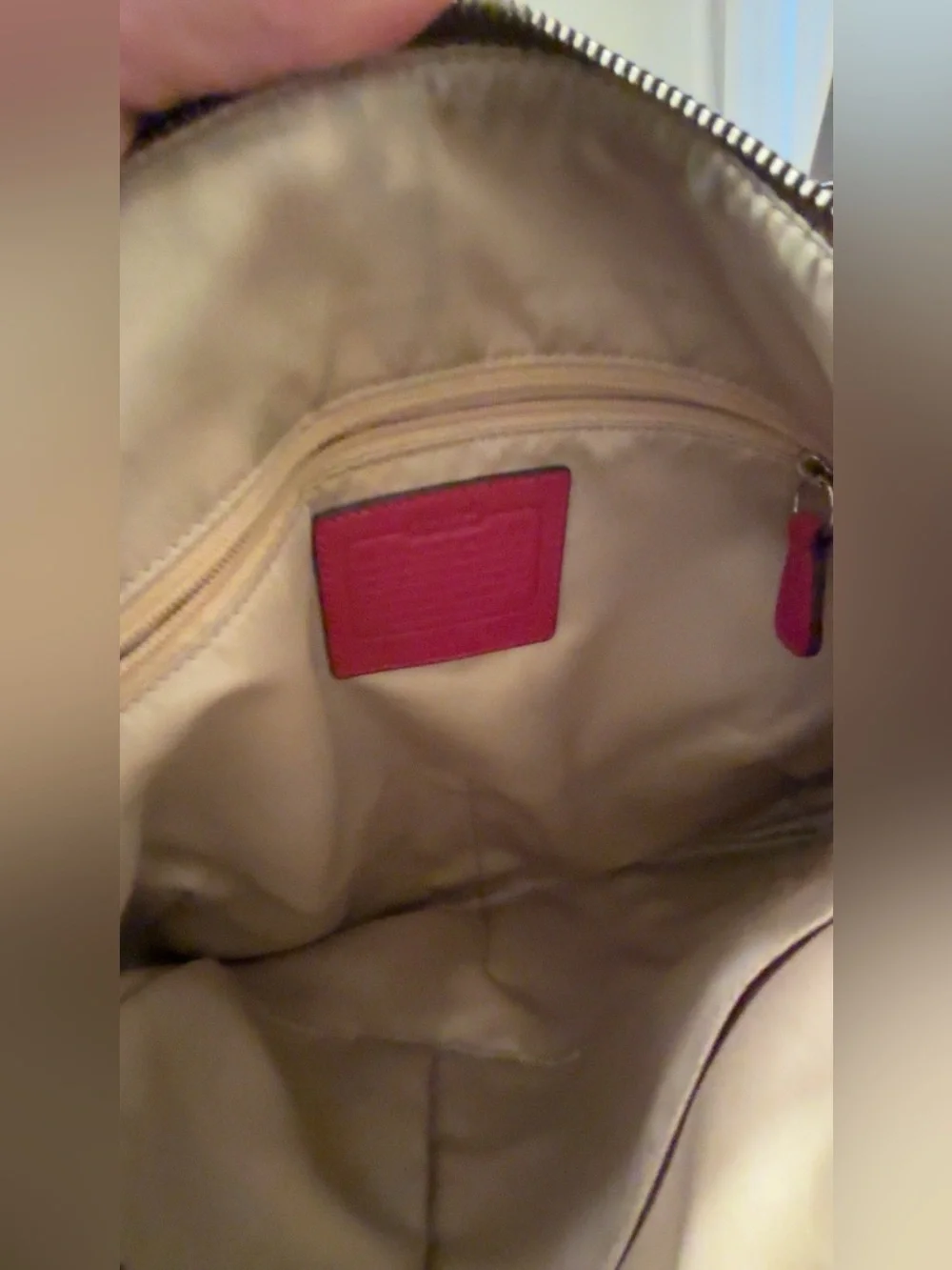 Coach Signature Canvas Shoulder Bag in Pink and Tan